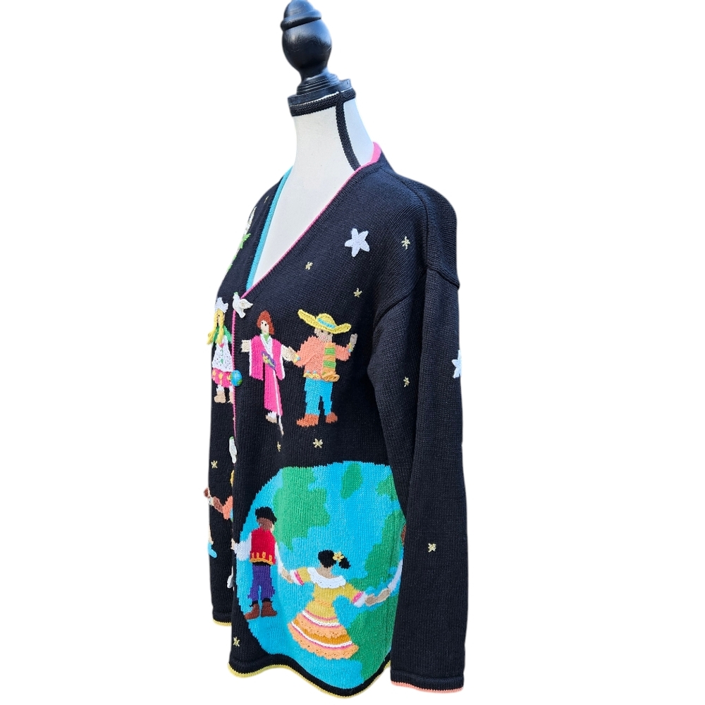 Vintage Storybook Knits Children of the World/Peace on Earth Sweater Medium - Picture 3 of 11